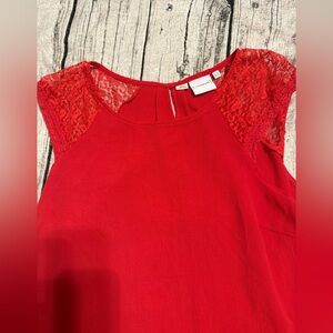Short cap sleeve size 16. Like new condition.Gorgeous poppy red. Lace on sleeves